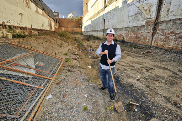 John Augustine of the Wilkes Barre Chamber of Commerce in the site that the new incubator will be bu