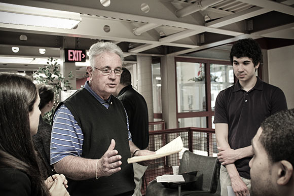 Lehigh University professor Pat Costa (center) interacts with students during final presentations